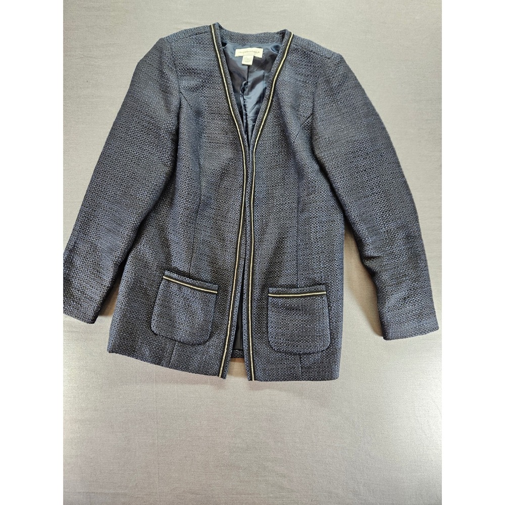 Christopher & Banks Navy Blue Textured Boucle Jacket Gold Chain Trim Small
